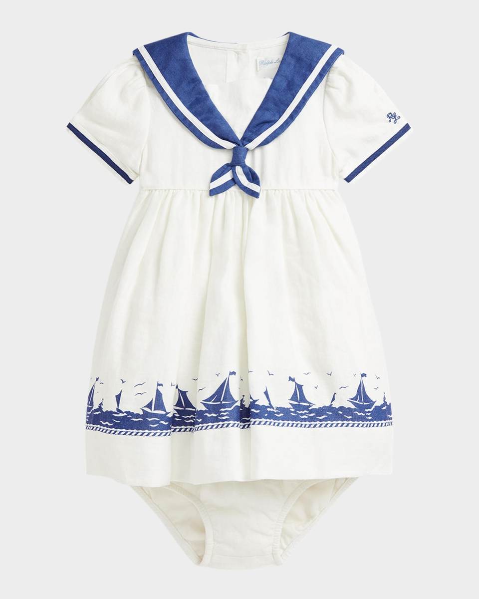 Girl's Embroidered Sailor Dress, Size 9M-